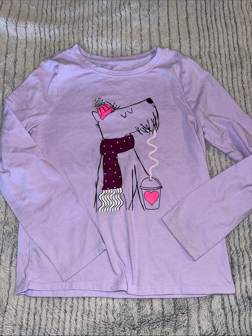 Cat & Jack Lilac Long-Sleeve Tee with Pup Graphic and Pink Accents